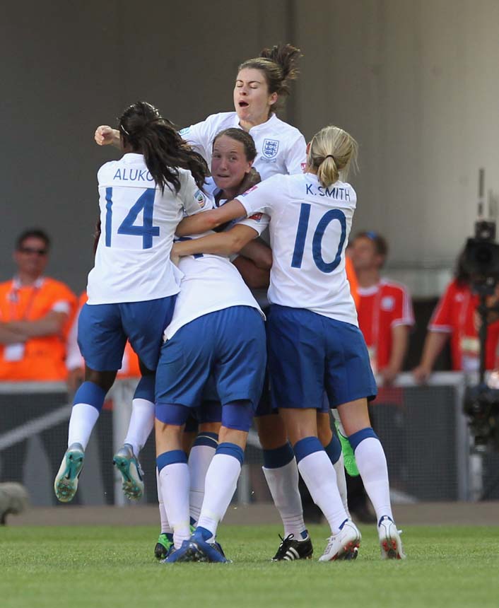 Fara Williams celebrates her goal against Mexico.